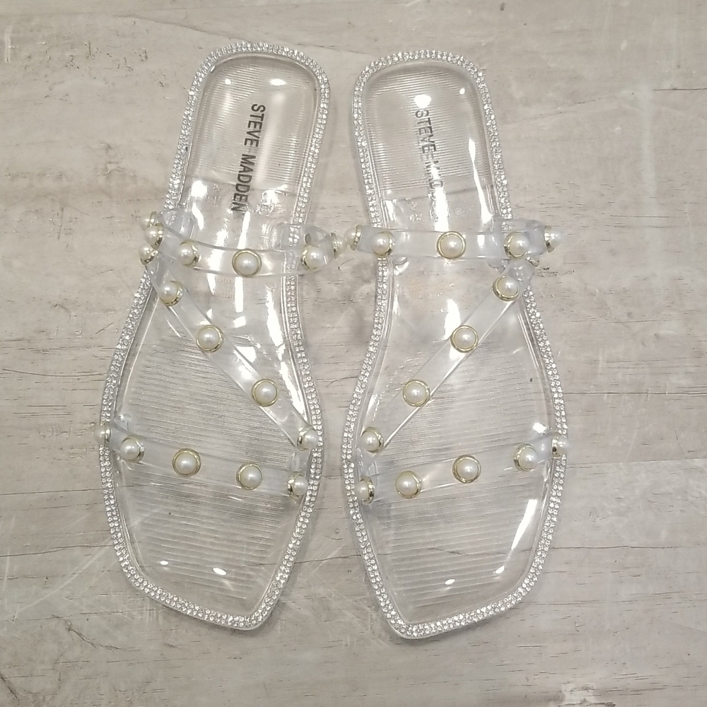 💕STEVE MADDEN💕 Nonii Clear Embelished Sandals ~ Clear 7 NWT